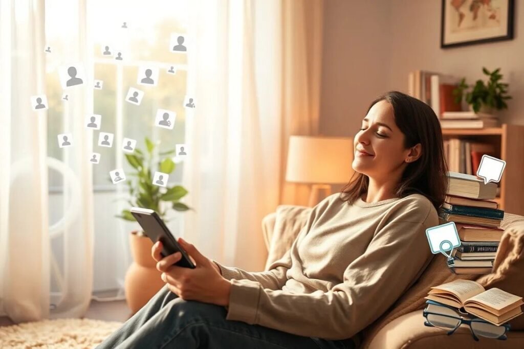 saúde mental digital - mulher usando de forma consciente